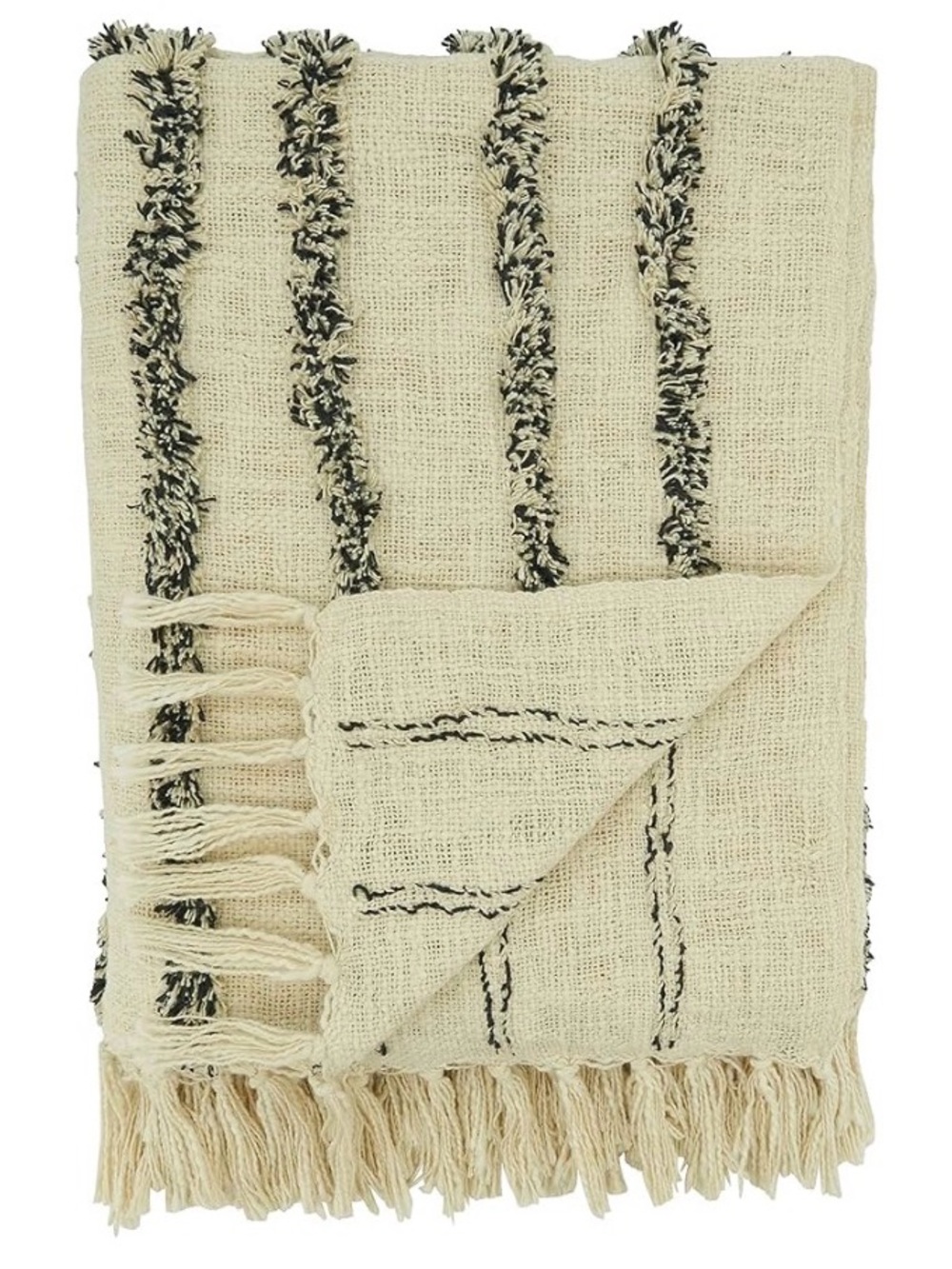 SARO LIFESTYLE Tufted Line 100% cotton Throw Blanket - Picture 3 of 3